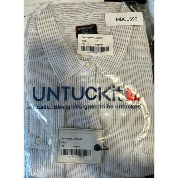 UNTUCKit Women's Angelen Micro Striped Blue/White Button-Up Shirt Size 12 - Picture 4 of 4
